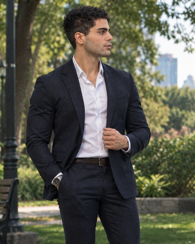 Tamim Allhaji, candidate for Michigan House District 15, wearing a navy suit in an outdoor setting